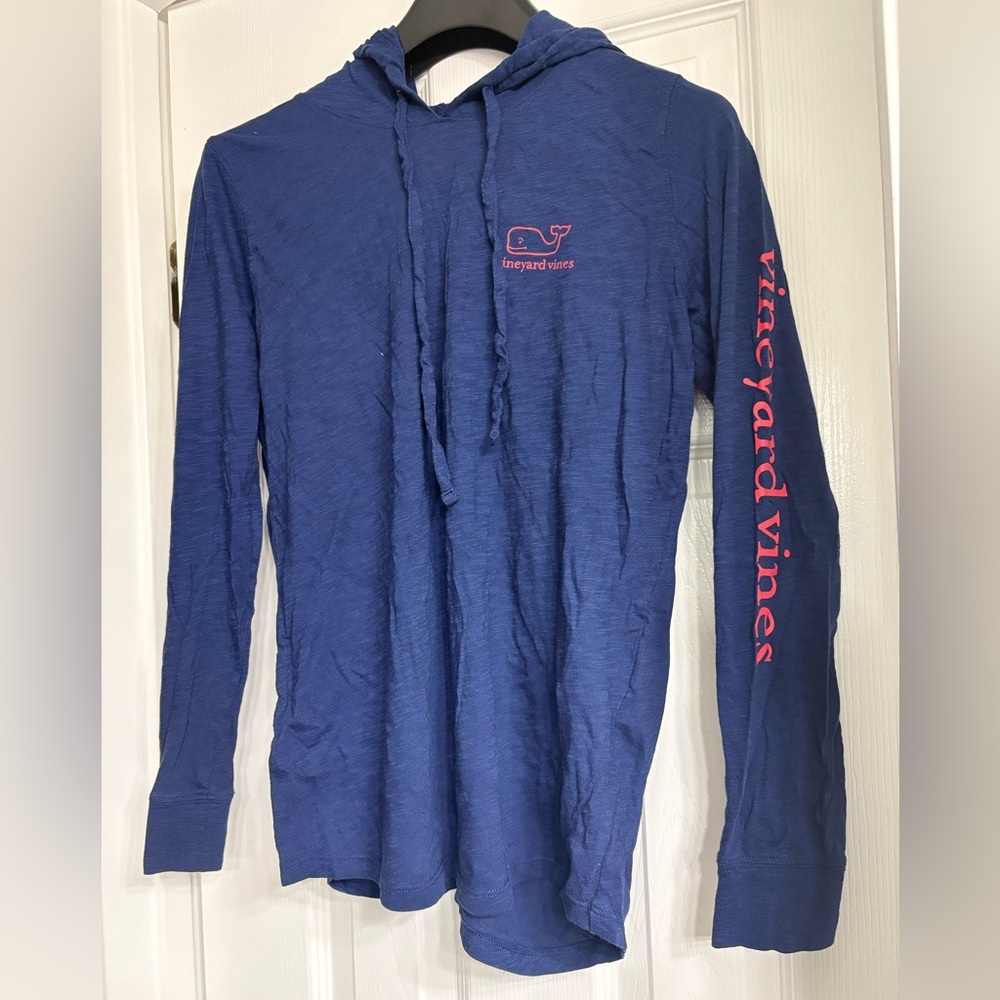 Vineyard Vines Navy Hooded Long Sleeve with Red Logo
